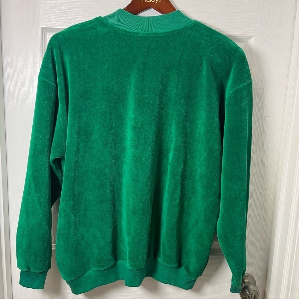 Neiman Marcus Vintage Green Velour Sweatshirt quarter zip Size XL Embroidered - Picture 7 of 16